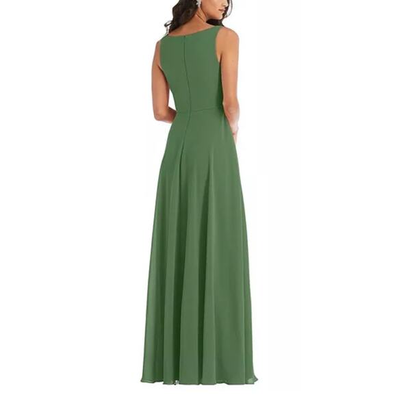 NWT After Six Deep V-Neck Chiffon Maxi‎ Dress Vineyard Green Size 8 R FLAW - Picture 2 of 13